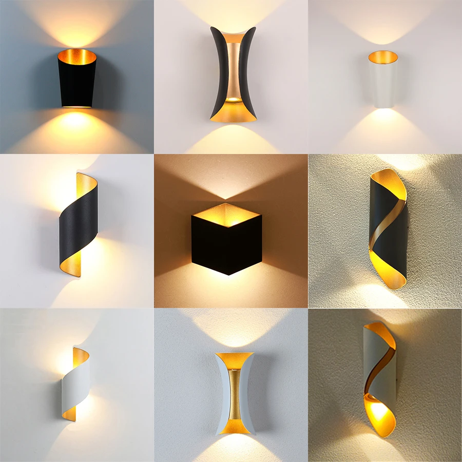 

Modern LED Wall Lamps Aluminum Black White Interal Gold Brushed Living Room Bedside Wall Lights Indoor Outdoor Waterproof Lamps