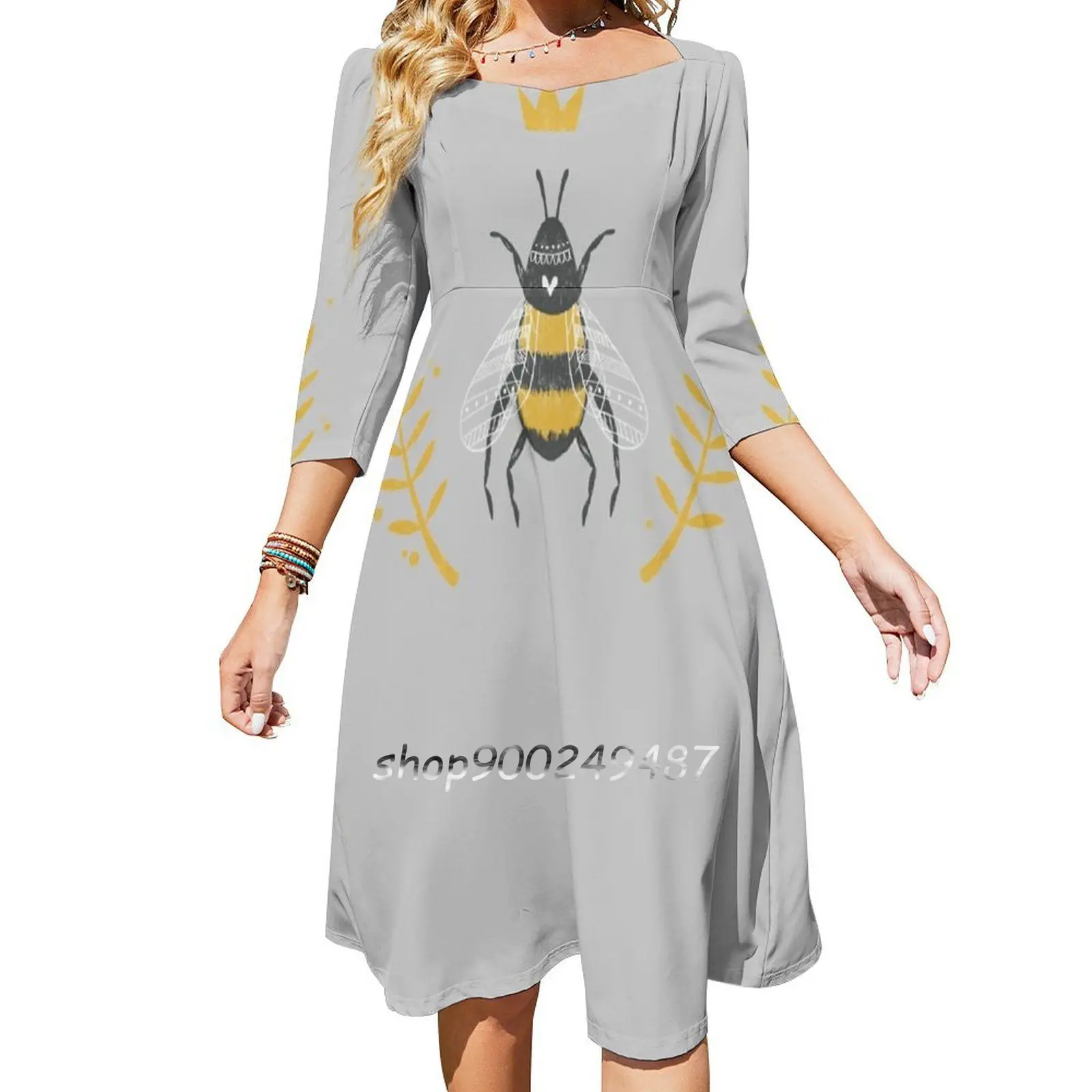 

Queen Bee Sweetheart Knot Flared Dress Fashion Design Large Size Loose Dress Bee Save The Bees Insects Cute Nature Wild Spring