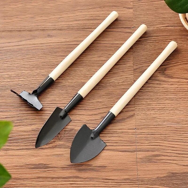 

3 Piece Set Mini Gardening Potting Tools Wooden Handle Shovel Rake Shovel Multifunctional Household Plant Bonsai Tools