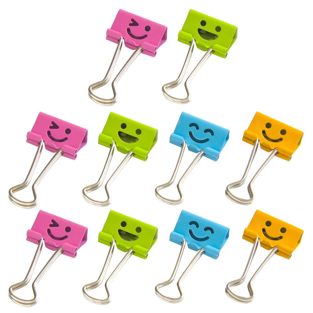 

10PCS Smile Face Design Metal Binder Clips Paper Clamp Clips Dovetail Design Clamps for School Office (Random Color) - Small