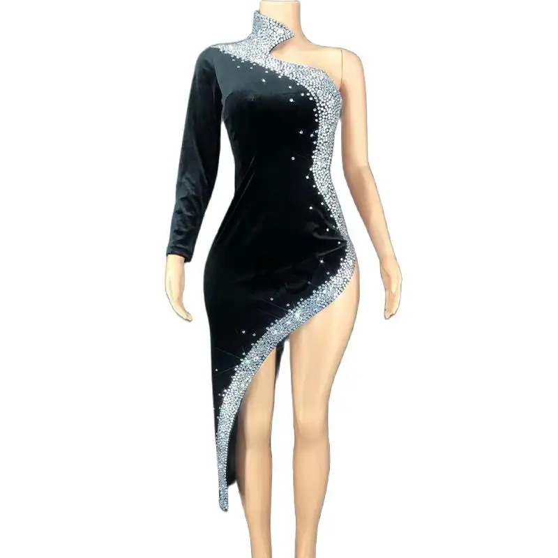 New Rhinestone Mermaid Dress Women Sexy Evening Mini Prom Crystal Single Sleeve Dresses 
New Rhinestone Mermaid Dress Women Sexy Evening Mini Prom Crystal Single Sleeve Dresses