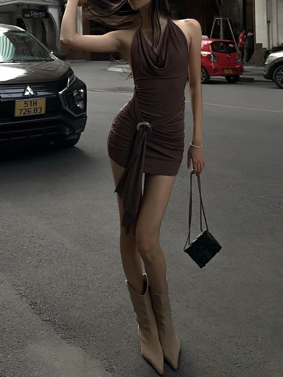 Sexy Sleeveless Halterneck Backless Slim Fit Mini Dress Women Bodycon Dresses Fashion Cocktail Party Female Outfits Streetwear
Sexy Sleeveless Halterneck Backless Slim Fit Mini Dress Women Bodycon Dresses Fashion Cocktail Party Female Outfits Streetwear