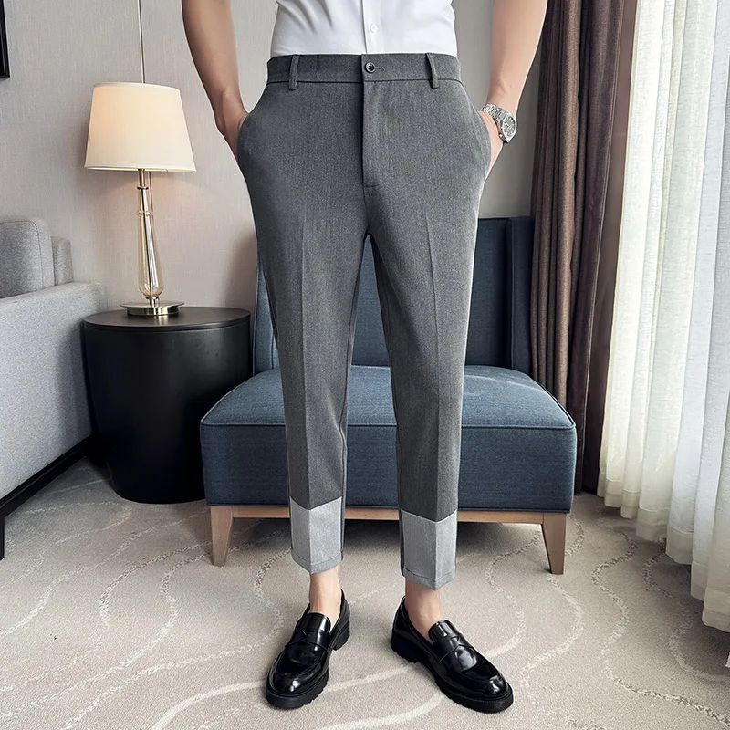 

2024 Summer Thin Business Dress Pants Men Fashion Splicing Slim Fit Casual Suit Pants Wedding Party Office Social Trousers 28-38