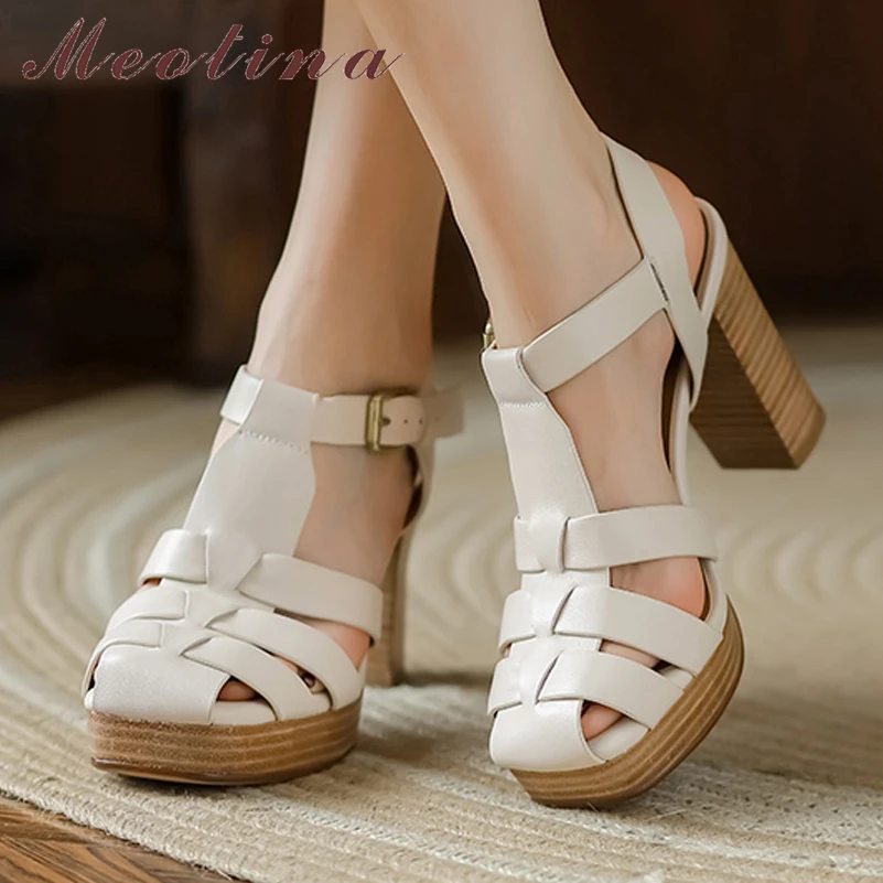 Meotina Shoes Women Genuine Leather Gladiator Sandals Super High Heel Sandals Thick Heels Buckle Ladies Footwear Summer Beige 40
Meotina Shoes Women Genuine Leather Gladiator Sandals Super High Heel Sandals Thick Heels Buckle Ladies Footwear Summer Beige 40