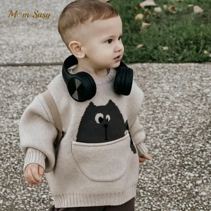 

Baby Boy Girl Cotton Knitted Cartoon Print Sweater Autumn Winter Spring Infant Toddler Child Sweater Pullover Baby Clothes 1-7Y