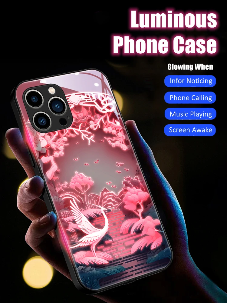 Lucky Crane and Magpie LED Light Glowing Luminous Tempered Glass Phone Case for iPhone 11 12 13 14 15 X Xs Xr Mini Pro Max Plus
Lucky Crane and Magpie LED Light Glowing Luminous Tempered Glass Phone Case for iPhone 11 12 13 14 15 X Xs Xr Mini Pro Max Plus