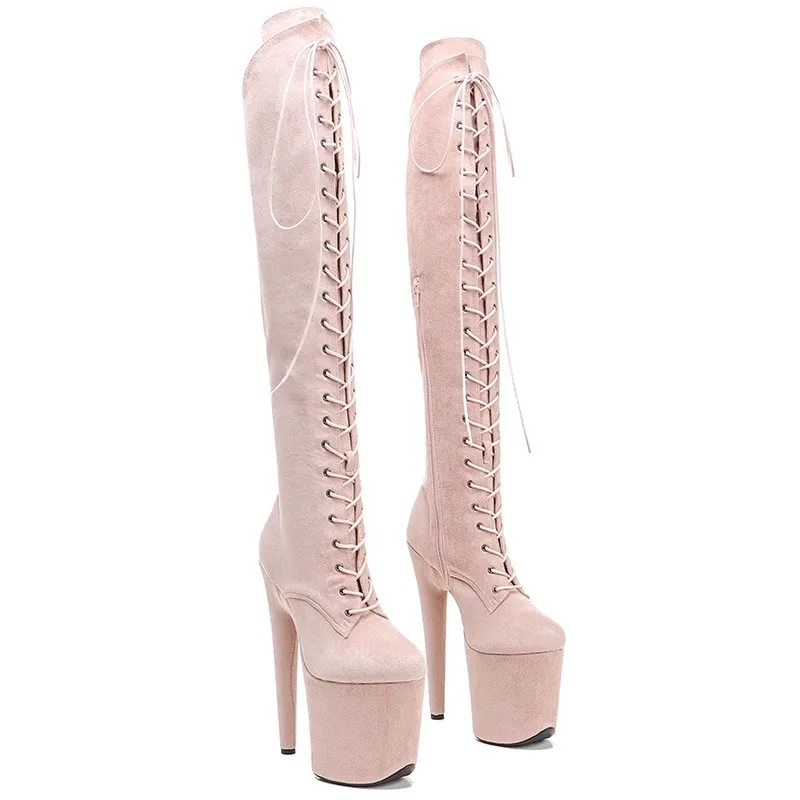 

New Fashion Women 20CM/8inches Suede Upper Plating Platform Sexy High Heels Thigh High Boots Pole Dance Shoes 193
