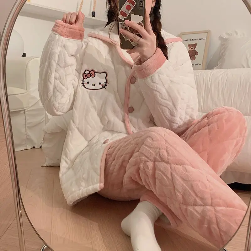 Kawaii Sanrios New Hello Kitty Coral Fleece Super Thick Three-Layer Quilted Pajamas Girl Cute Cartoon Home Clothes Warm Gift
Kawaii Sanrios New Hello Kitty Coral Fleece Super Thick Three-Layer Quilted Pajamas Girl Cute Cartoon Home Clothes Warm Gift