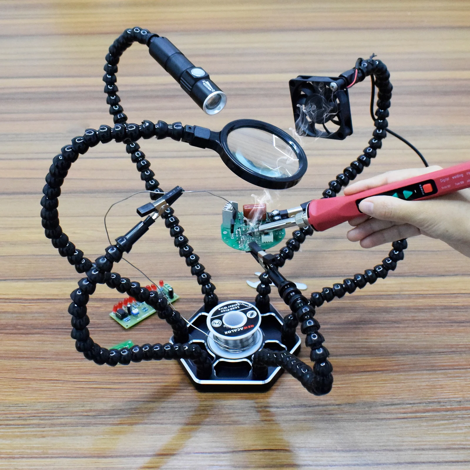 NEWACALOX Soldering Holder Third Hand Tool with 6Pcs Flexible Arms USB Smoke Exhaust Fan Flashlight 3X Magnifier Welding Station
NEWACALOX Soldering Holder Third Hand Tool with 6Pcs Flexible Arms USB Smoke Exhaust Fan Flashlight 3X Magnifier Welding Station