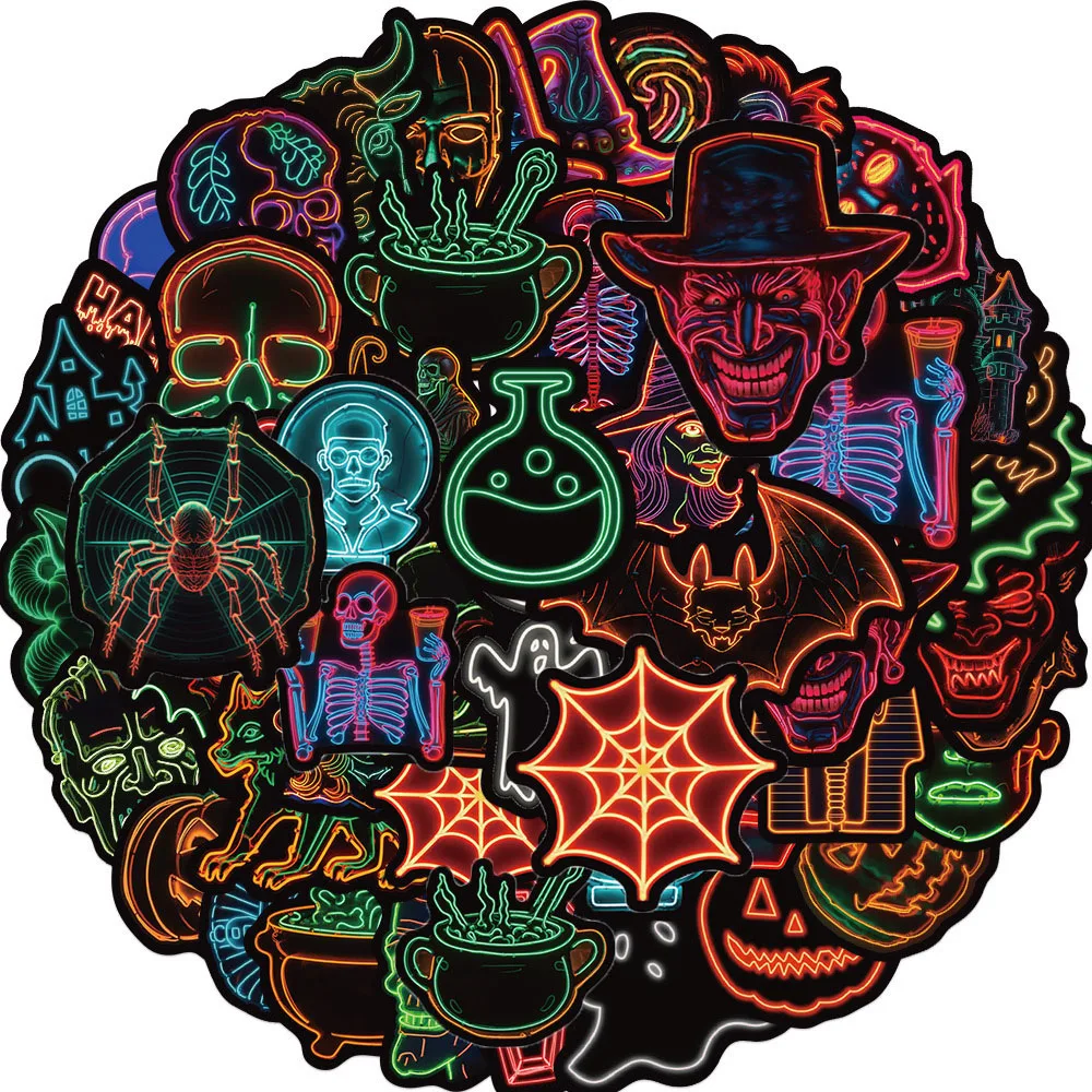 

10/50Pcs Cartoon Horror Halloween Neon Varied Graffiti Stickers DIY Scrapbooking Phone Notebook Decoration Travel Luggage Decals
