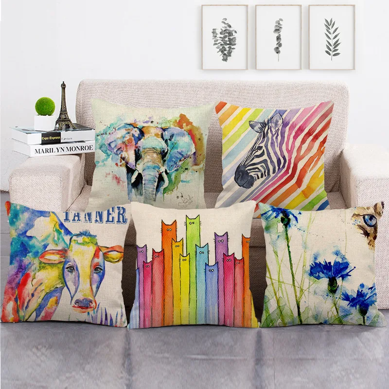 

Colorful Elephant Cow Pillowcase Cute Zebra Cat Pillow Case for Girl Kids Bed Sofa Home Decer Home Decoration Modern 45x45 50x50