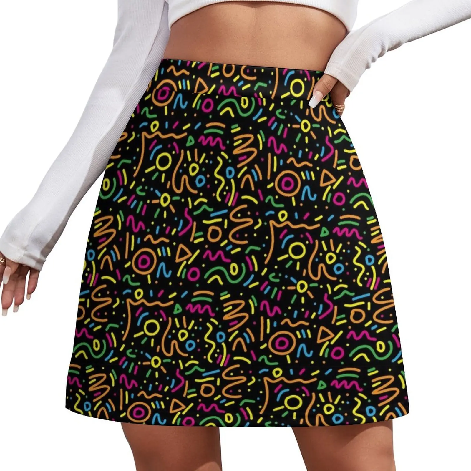 

Graffiti Squiggles - Black Mini Skirt fashion summer dress for women 2023