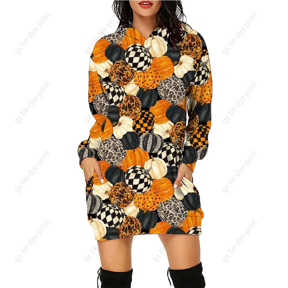 

Pumpkin Halloween Print Sweatshirt Women Casual Crewneck Long Sleeve Pullovers Streetwear Autumn Loose Sweatshirt Dress