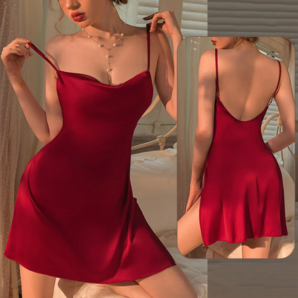 Women Suspender Slim Dress Smooth Sleepwear Satin Ice Silk Side Split Sling Sleeping Homewear Backless Bathrobe Nightwears
Women Suspender Slim Dress Smooth Sleepwear Satin Ice Silk Side Split Sling Sleeping Homewear Backless Bathrobe Nightwears