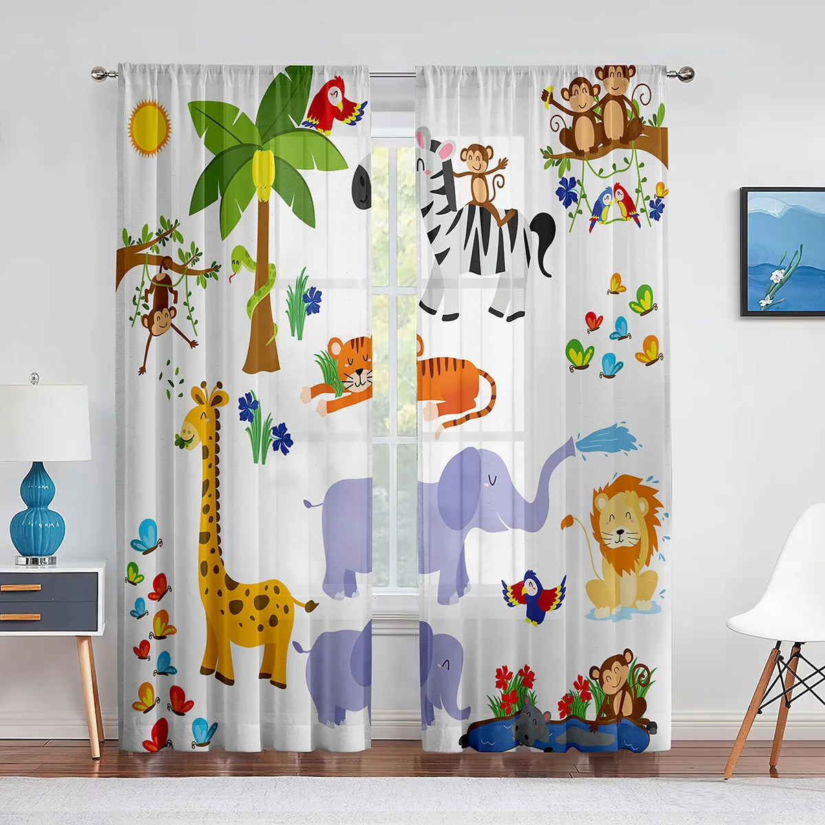 Jungle Safari Animals Sheer Voile Curtain for Baby Bedroom Kids Nursery Cute Elephant Lion Giraffe Tiger Window Tulle Curtains
Jungle Safari Animals Sheer Voile Curtain for Baby Bedroom Kids Nursery Cute Elephant Lion Giraffe Tiger Window Tulle Curtains