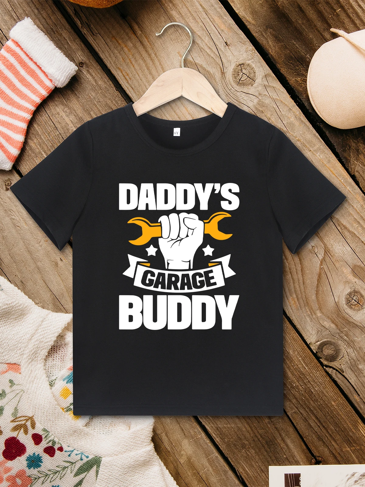 

Daddy's Garage Buddy Fun Cute Boys Clothes Black Stylish Summer Breathable Kids T Shirt Comfy Fabric High Qualirt Wholesale