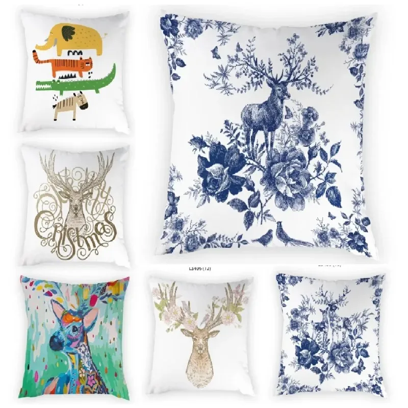 

Cartoon Animal Cushion Cover Home Decoration Simple Elk Print Pillowcase Gift