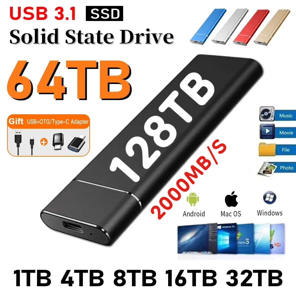 Portable Hard Disk 128TB USB 3.1 External solid state drive 2TB SSD external hard drive 16TB Mobile Hard Drive for Laptop Mac PC
Portable Hard Disk 128TB USB 3.1 External solid state drive 2TB SSD external hard drive 16TB Mobile Hard Drive for Laptop Mac PC