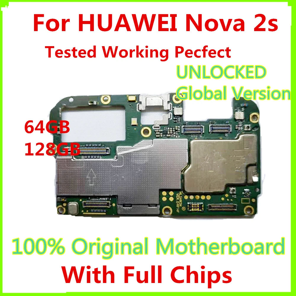 

Original Work Well Unlocked For Huawei NOVA 2S Motherboard Mainboard For Huawei Nova 2S Logic Board 64GB 128GB With Chips