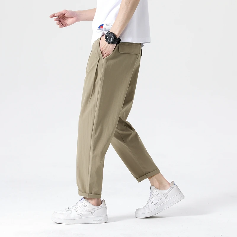 

2024 Spring Summer Men Cosy Pants Gray Black Khaki Tech Cool Breathable Fabric Jogger Trousers Elastic Waist Pants Leisure Wear