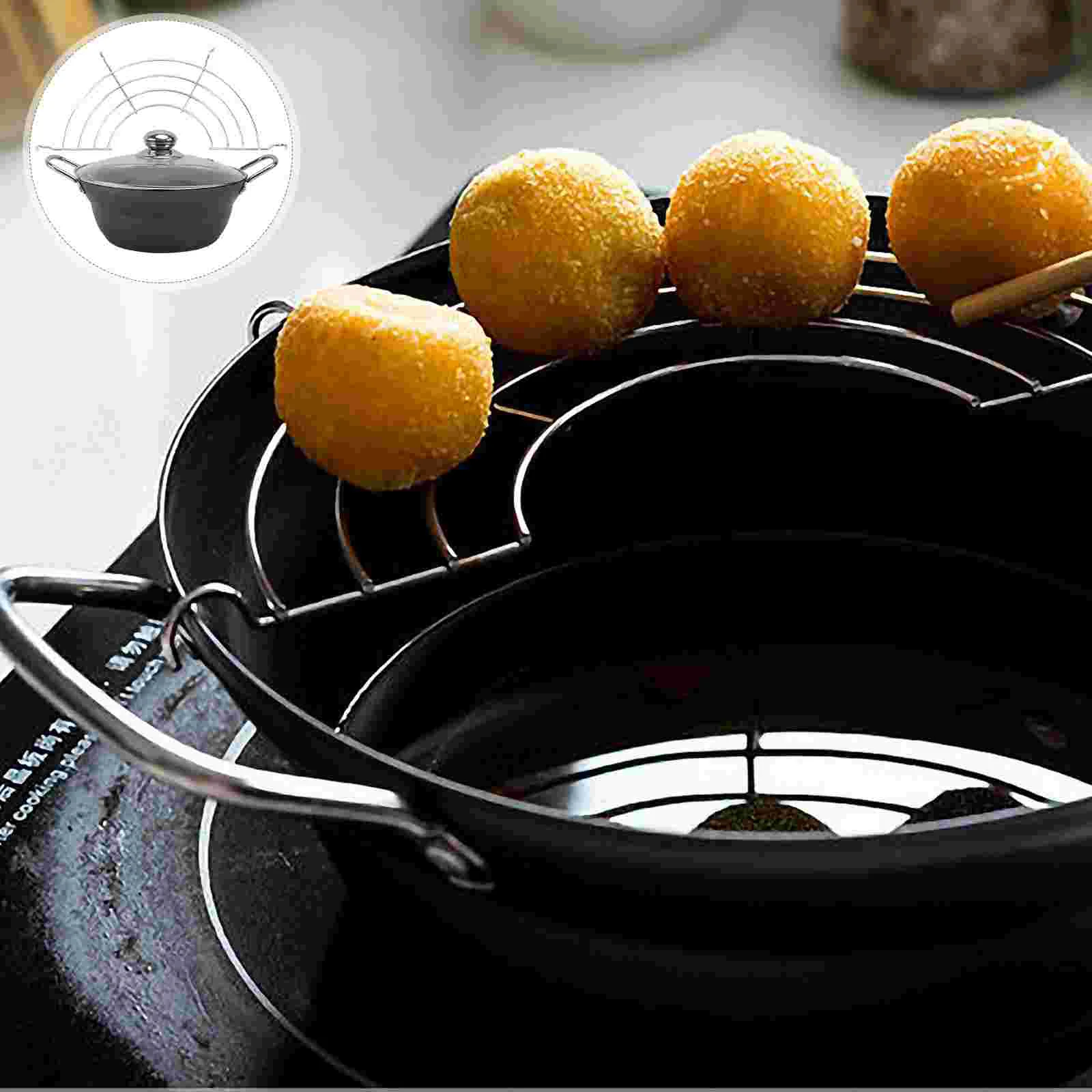 

Fryer Pan Frying Pot Deep Tempura Rackdrainer Basket Oil Fry Japanese French Fries Strainer Filter Kitchen Drip Steel Stainless