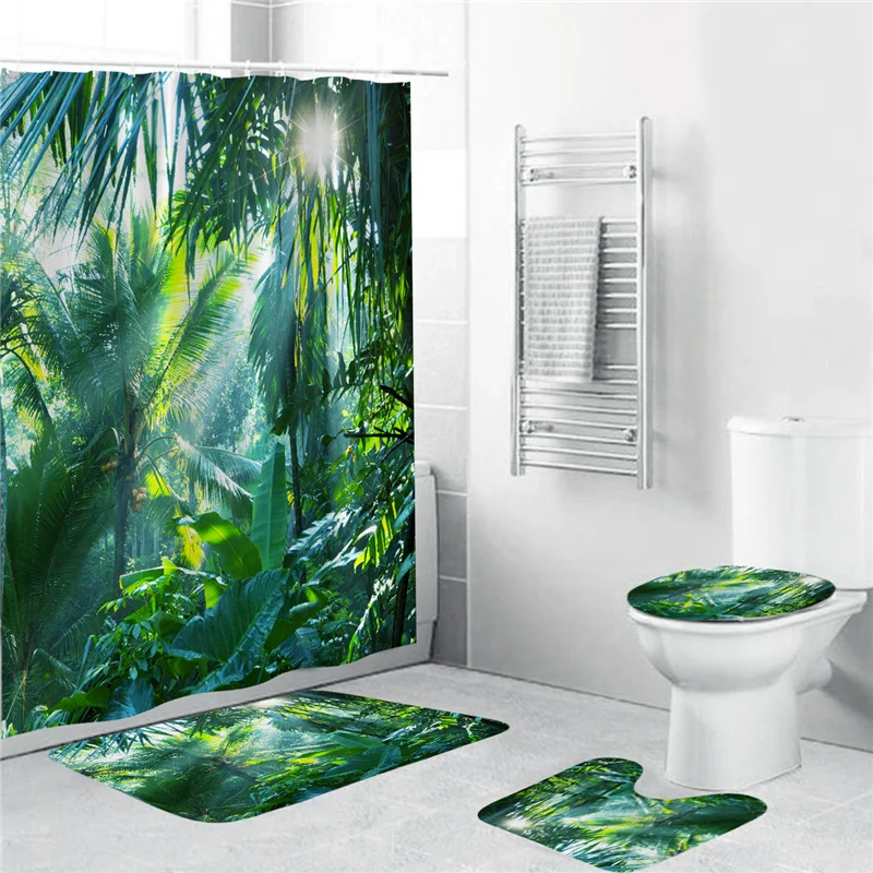 Digital Printing of Green Plants Home Decor Bathroom Toilet Cover Sets Waterproof Shower Curtain Mats Carpet Rugs Suits
Digital Printing of Green Plants Home Decor Bathroom Toilet Cover Sets Waterproof Shower Curtain Mats Carpet Rugs Suits