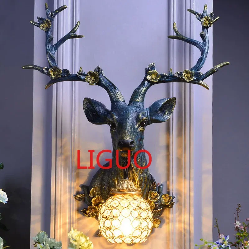 

Resin Deer Lamp Animal Vintage Luxury Shade LED Wall Lamp Modern Decor Kitchen Wall Light Bedroom Indoor Lighting Wall Sconce