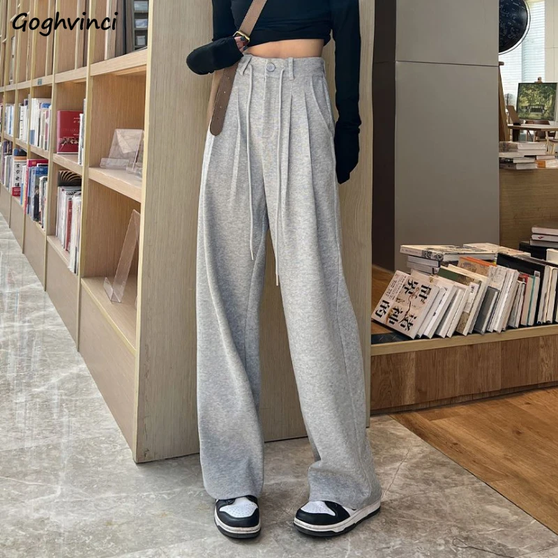 

Autumn Sporty Pants Women High Waist Simple Drawstring All-match Students Loose Ulzzang Female Comfortable Daily Casual Wide Leg
