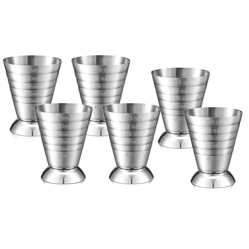 

6 штук мерные чашки для коктейлей, крючки для коктейлей из нержавеющей стали 2,5 унции, 75 мл, 5 столовых приборов для напитков, крючки для бармена, бакеры
