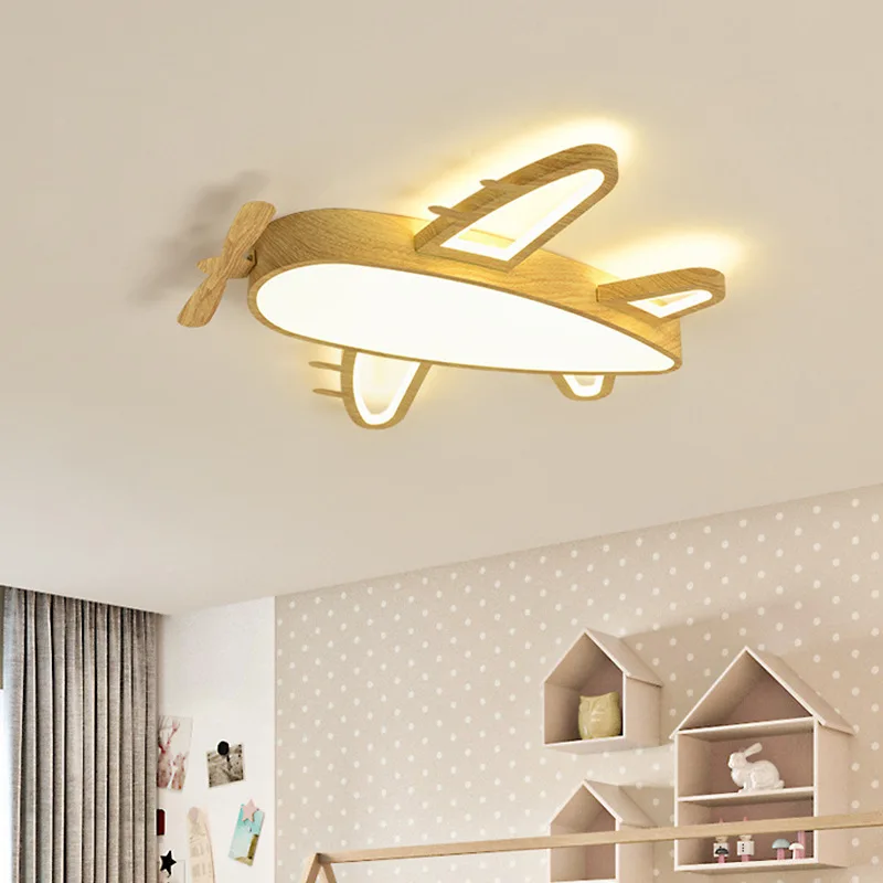 

Airplane Lamp Children's Room Ceiling Lamps Solid Wood Textured Wrought Iron Light Nordic Boy And Girl Bedroom Ceiling Lights