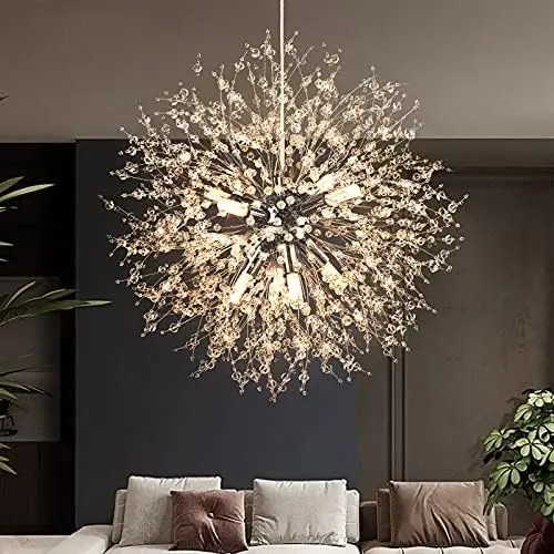 

Crystal Chandeliers Firework, Semi Flush Mount Ceiling Light Fixtures, 8-Light Chrome Dandelion Chandelier, Stainless Steel Pend