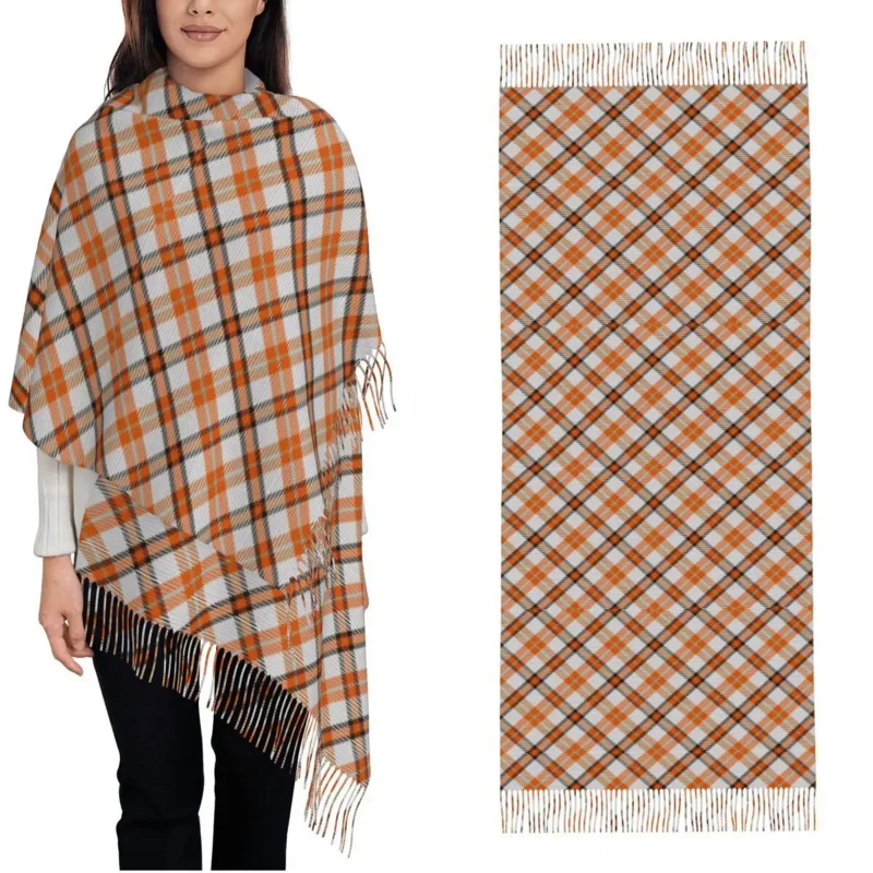 

Vintage Beige Plaid Tartan Desig For Women Fall Winter Cashmere Wrap Sassenach Pattern Large Shawl Scarf Daily Wear
