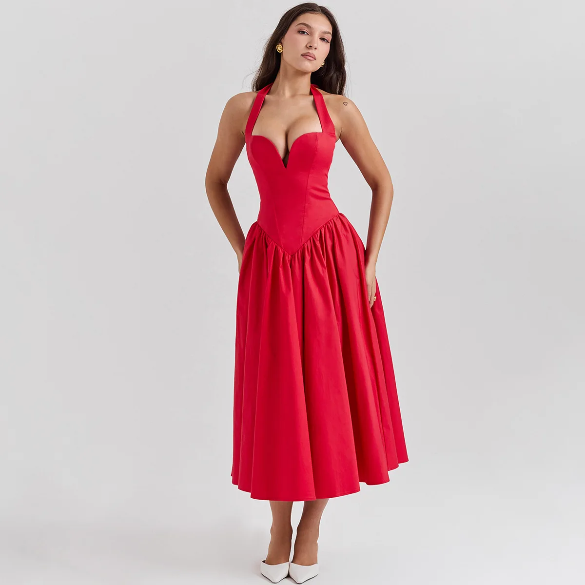 Summer Halter Low Back Midi Dress Women Sleeveless Low Cut Evening Dress Party Birthday Red Sexy Dresses Vestidos
Summer Halter Low Back Midi Dress Women Sleeveless Low Cut Evening Dress Party Birthday Red Sexy Dresses Vestidos