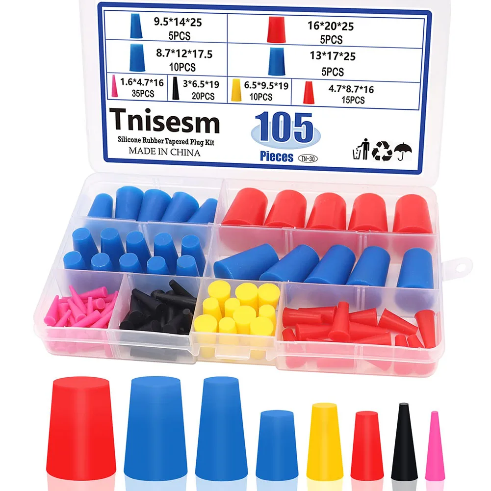 

105Pcs Car Silicone Cone Plugs High Temp Masking Plugs Powder Coating Assortment Kit For 1/16" To 5/8" Threaded Unthreaded