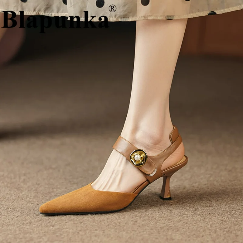 Blapunka Women Comfortable Sheep Suede Sandals Genuine Leather Thin Heels Shoes Pointy Toe Pearl Metal Decor Hook&Loop Sandalias
Blapunka Women Comfortable Sheep Suede Sandals Genuine Leather Thin Heels Shoes Pointy Toe Pearl Metal Decor Hook&Loop Sandalias