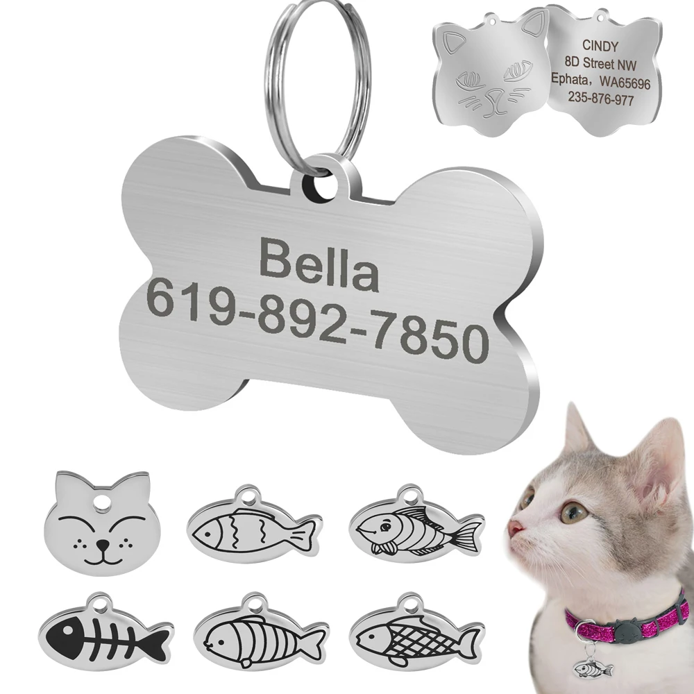 

Free Engraved Cat ID Tag Personalized Puppy Kitten Collar Pendant Anti-lost Nameplate Tags For Dogs Cats Necklace Accessories