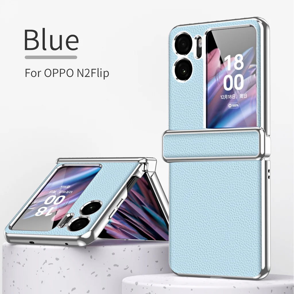 

Litchi Grain Leather Hinge Cover for OPPO Find N2 Flip Case Plating Hard Plastic 360 Anti Drop Cover for OPPO Find N2 Flip 5G
