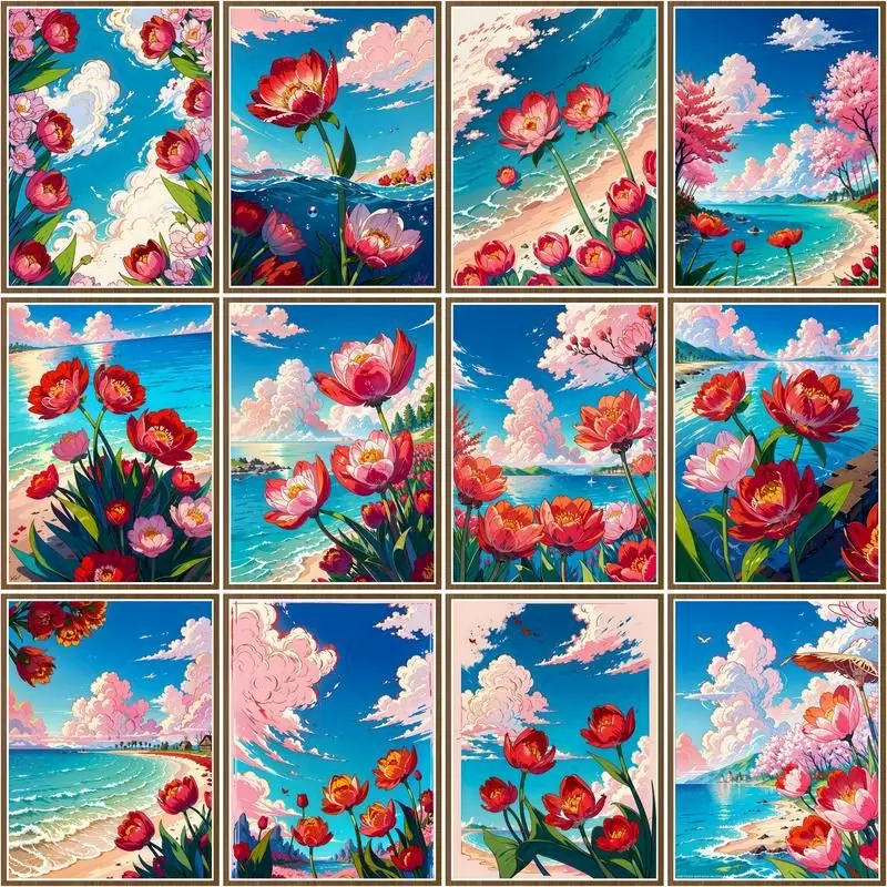 

CHENISTORY Paint By Number Flower DIY Pictures By Numbers Scenery Kits Drawing On Canvas HandPainted Painting Art Gift Home Deco