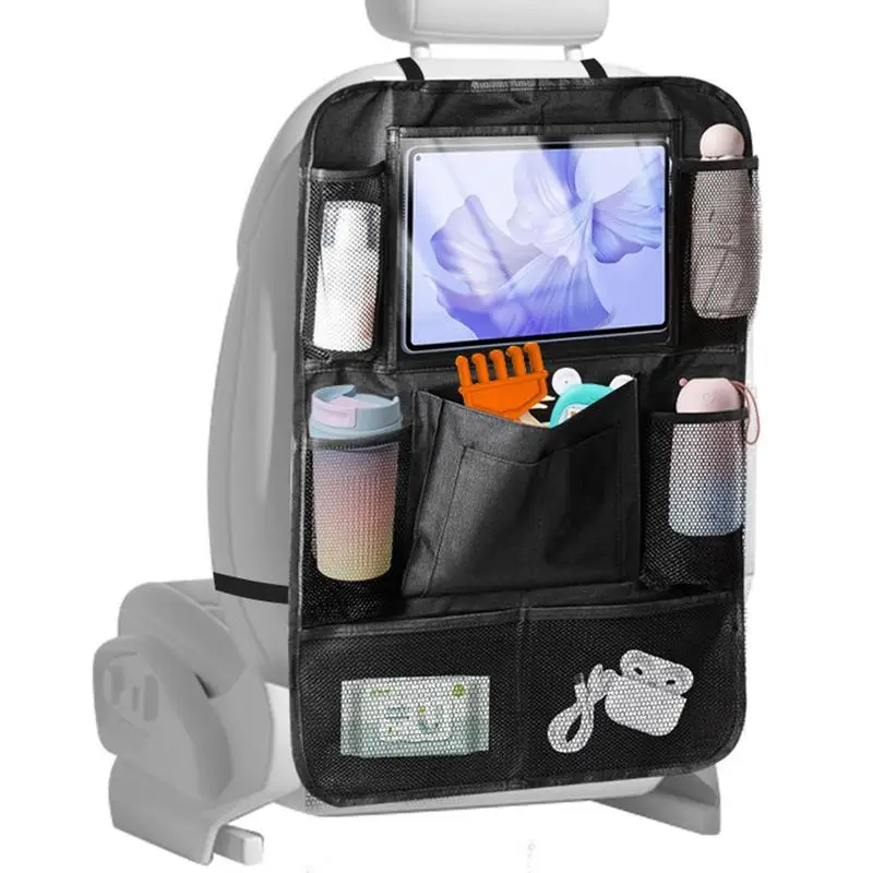 

Car Seat Back Organizer | Multi-Pocket Kick Mats with Bottle Holder | Transparent Tablet Holder Road Trip Essentials and Travel