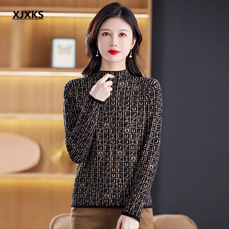 XJXKS Fashion Letter Women's Turtleneck Sweater 2024 Winter New Thickened Warm Wool Knit Tops Pullovers
XJXKS Fashion Letter Women's Turtleneck Sweater 2024 Winter New Thickened Warm Wool Knit Tops Pullovers