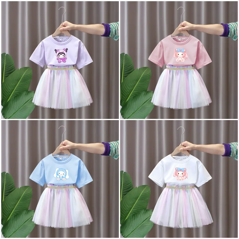 Sanrios My Melody Cinnamoroll Kuromi Girls Short Sleeve Skirt Suit Cartoon Princess Style Summer Children Clothing Top T-shirt
Sanrios My Melody Cinnamoroll Kuromi Girls Short Sleeve Skirt Suit Cartoon Princess Style Summer Children Clothing Top T-shirt