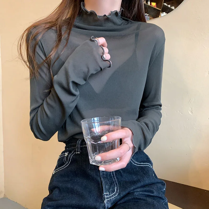 New Mesh T Shirts Tees Women's Spring Summer Transparent Full Sleeve Turtleneck Thin Shirt Tops Undershirts Base Shirt For girls
New Mesh T Shirts Tees Women's Spring Summer Transparent Full Sleeve Turtleneck Thin Shirt Tops Undershirts Base Shirt For girls
