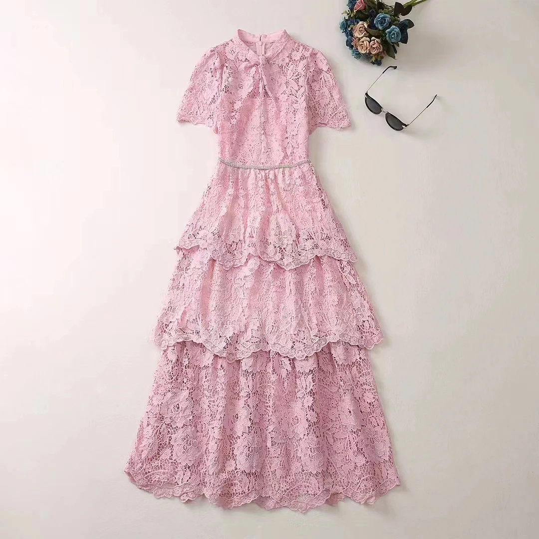 European and American women's clothes 2023 summer new Short sleeve stand-up collar fashion Pink Lace Tiered Dress XXL
European and American women's clothes 2023 summer new Short sleeve stand-up collar fashion Pink Lace Tiered Dress XXL