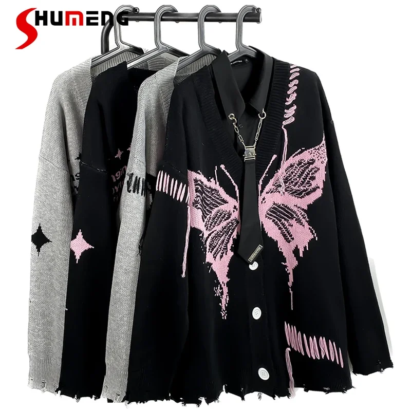 Autumn American Retro Butterfly Cardigan Sweater Single-breasted Male And Female Trendy Brand Loose Couple Knitted Coat Jumpers 
Autumn American Retro Butterfly Cardigan Sweater Single-breasted Male And Female Trendy Brand Loose Couple Knitted Coat Jumpers