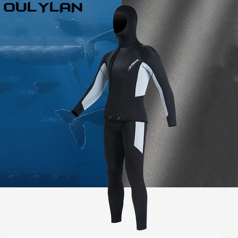 

Oulylan Spearfishing Wetsuit Long Sleeve Hooded 2 Pieces Of 5MM Neoprene Submersible Suit Men Keep Warm Waterproof Diving Suit