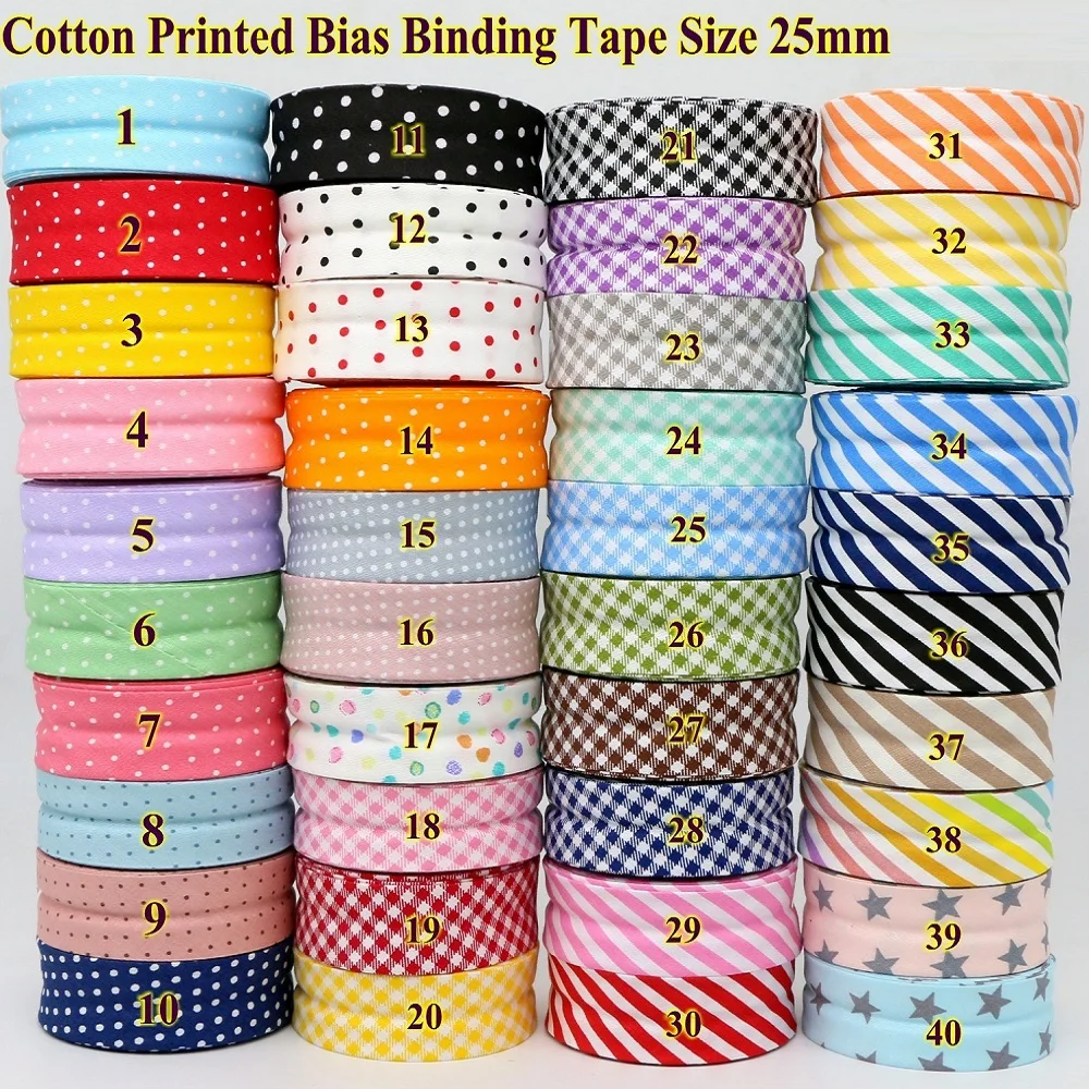 

Single Fold Cotton Bias Binding Tape - Dotted and Striped Series Edging Ribbon, size 25mm x 5m