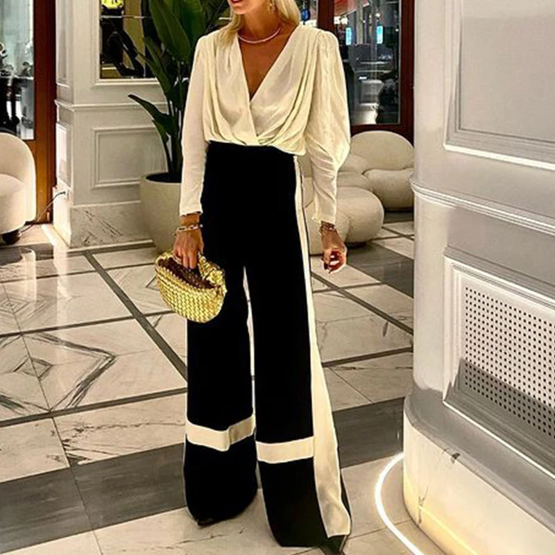 Commuter Lady Elegant Two Piece Suit Spring Sexy Deep V-neck Draped Top Pullover & Wide Leg Pants Outfits Autumn Women Set Mujer
Commuter Lady Elegant Two Piece Suit Spring Sexy Deep V-neck Draped Top Pullover & Wide Leg Pants Outfits Autumn Women Set Mujer