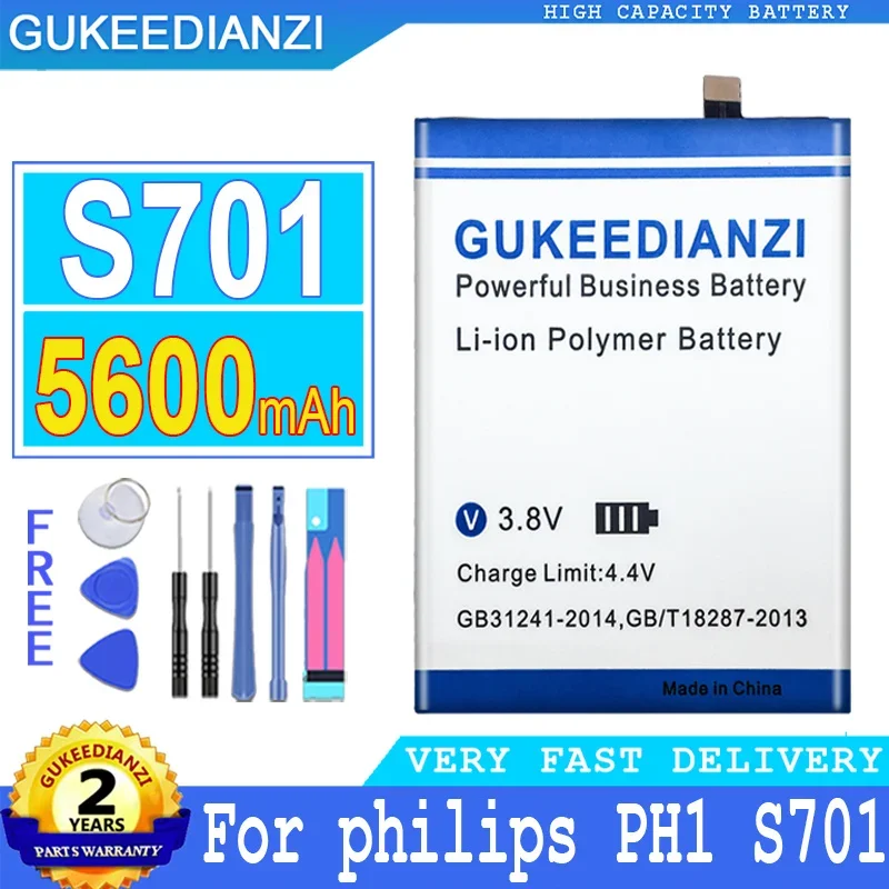 

5600mAh GUKEEDIANZI Battery For philips S701 PH1 Big Power Bateria