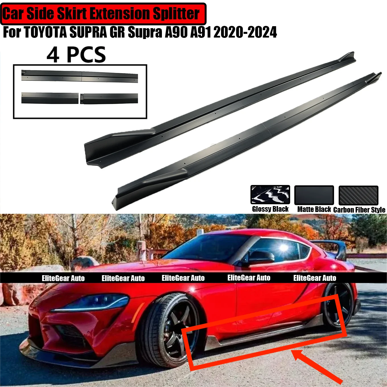 

A Pair For TOYOTA SUPRA GR Supra A90 A91 2020-2024 Car Side Skirt Extension Splitter Spoiler AG Style Plate Bumper Lip