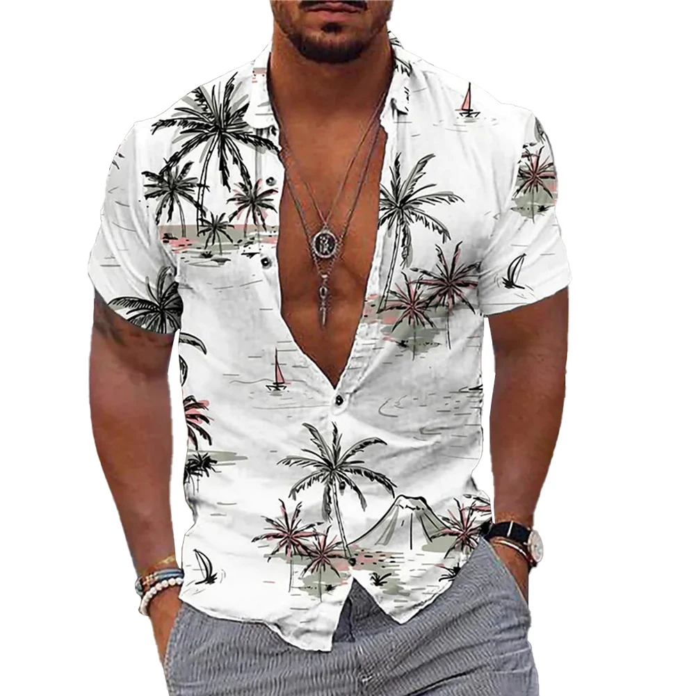 

Мужская рубашка с 3D принтом, Повседневная рубашка из полиэстера с отложным воротником и короткими рукавами, легкая эластичная удобная модная популярная стильная рубашка на каждый день